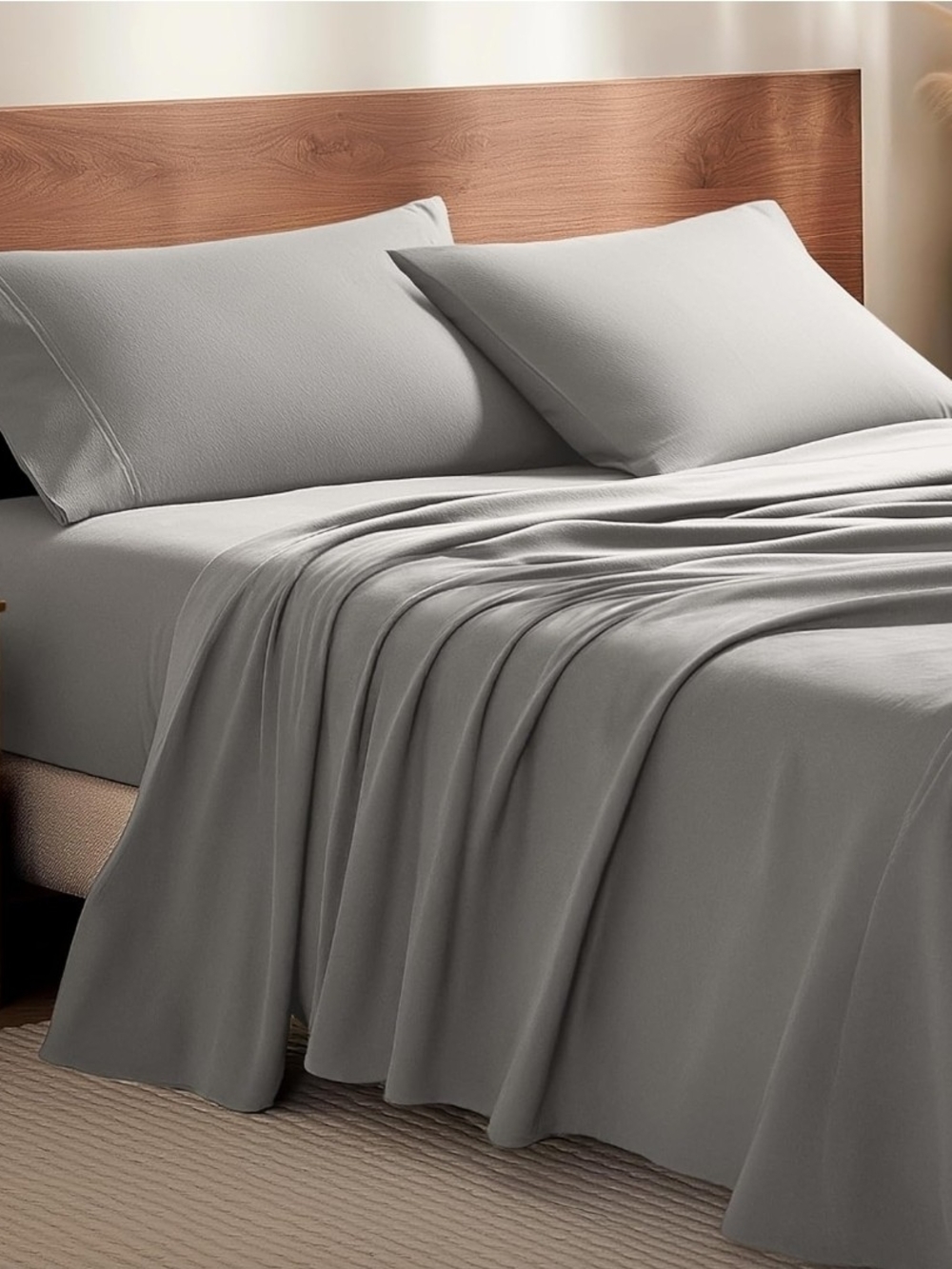 100% Cotton Flannel Ultra-Soft Gray Sheet Set Queen Size